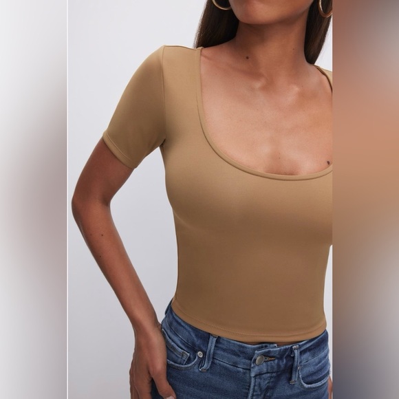 NWT Good American Women's Scoop Neck Crop Scuba Knit T-Shirt - Picture 7 of 15